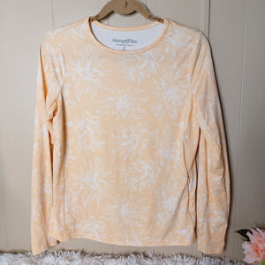 Hang Ten Yellow Beach Soft Floral Pocket Hiking Long Sleeve UPF 50+, Size S